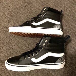 BRAND NEW Black Leather Vans, Women's Size 7.5